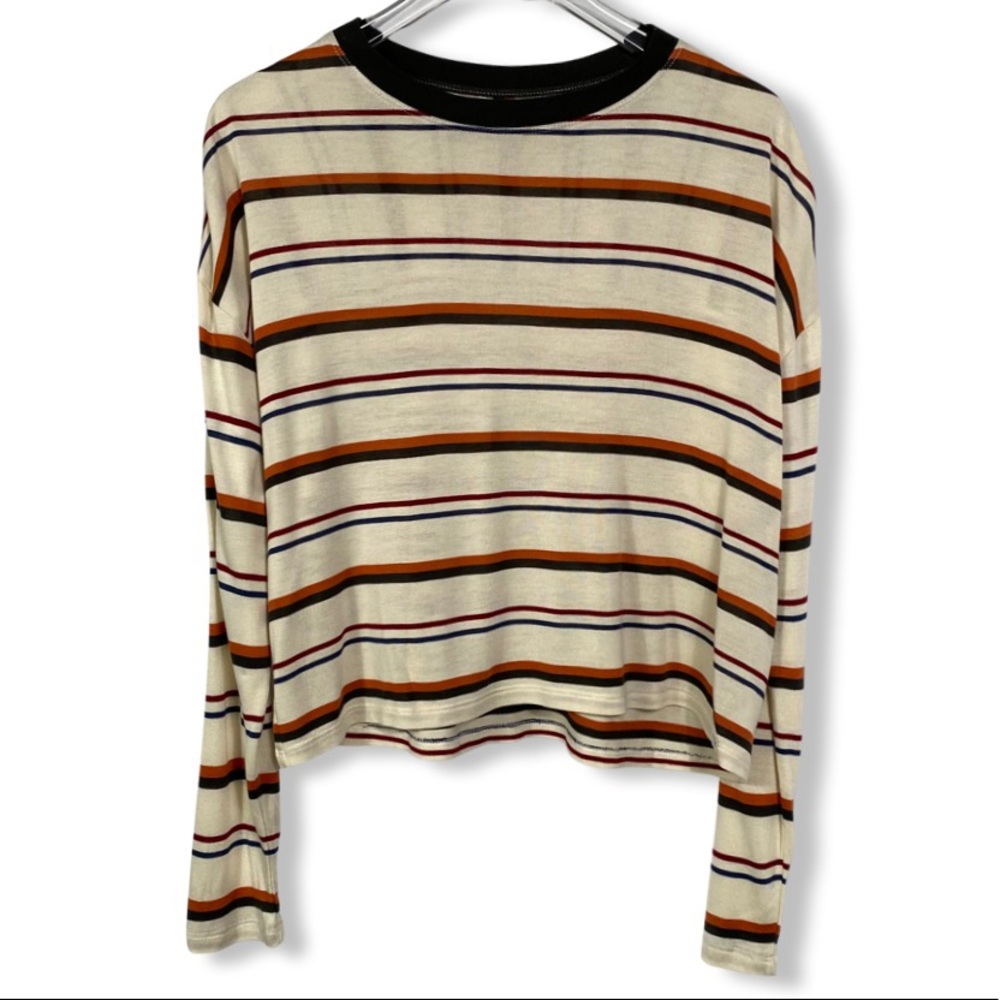 Stylish Long Sleeve Top, Striped Lightweight Knit Crew Neck by Treasure & Bond